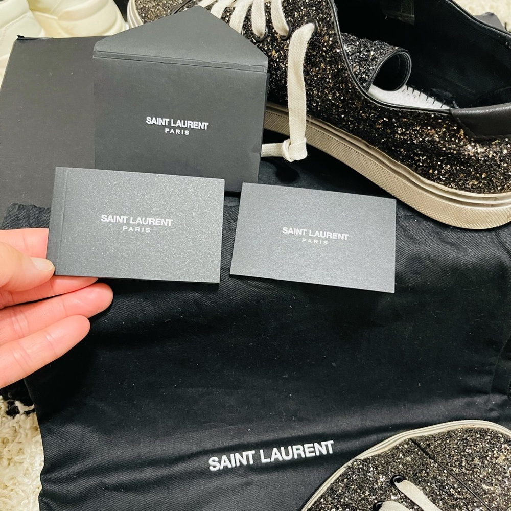 Limited Men’s Size 8 Saint Laurent Glittery Black Dirty Sneakers In Black/White - Picture 10 of 13